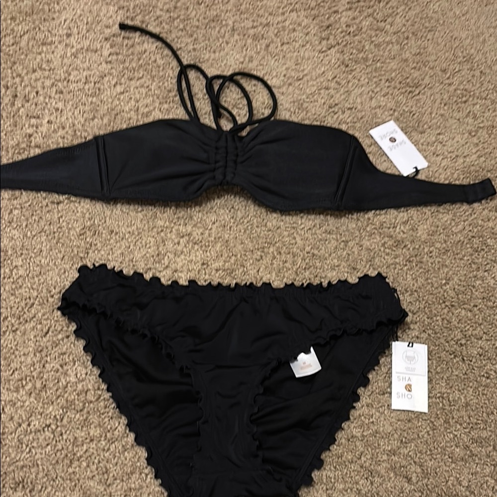 Shade & Shore Black Ruched Bikini Set